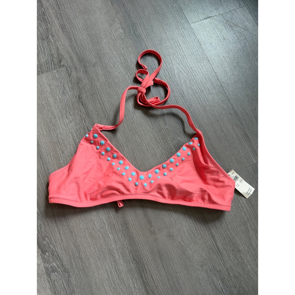 Aerie Real Good Coral Pink Studded Triangle Halter Bikini Top Medium NWT